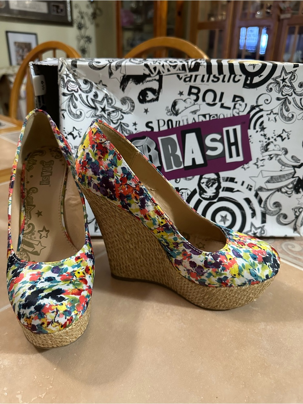 Brash Multicolor Floral Espadrille Wedge Pumps